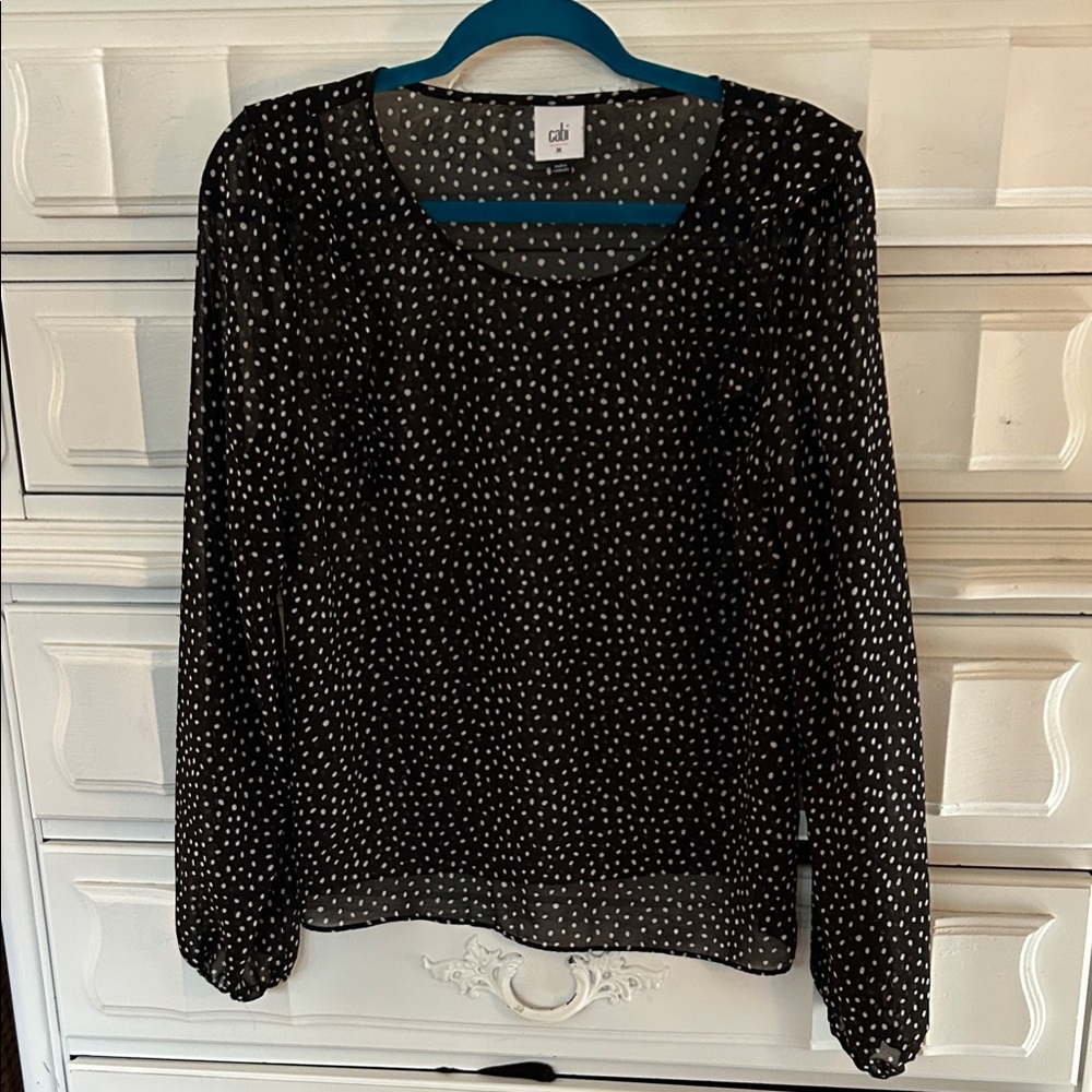 CAbi Black and White Dotted Blouse